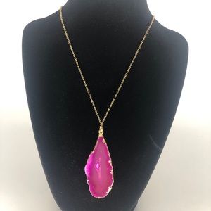 Geode Agate Slice Druzy Gold Plated Edge Pendant.